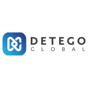 Detego logo schwarz mit blauen Icon